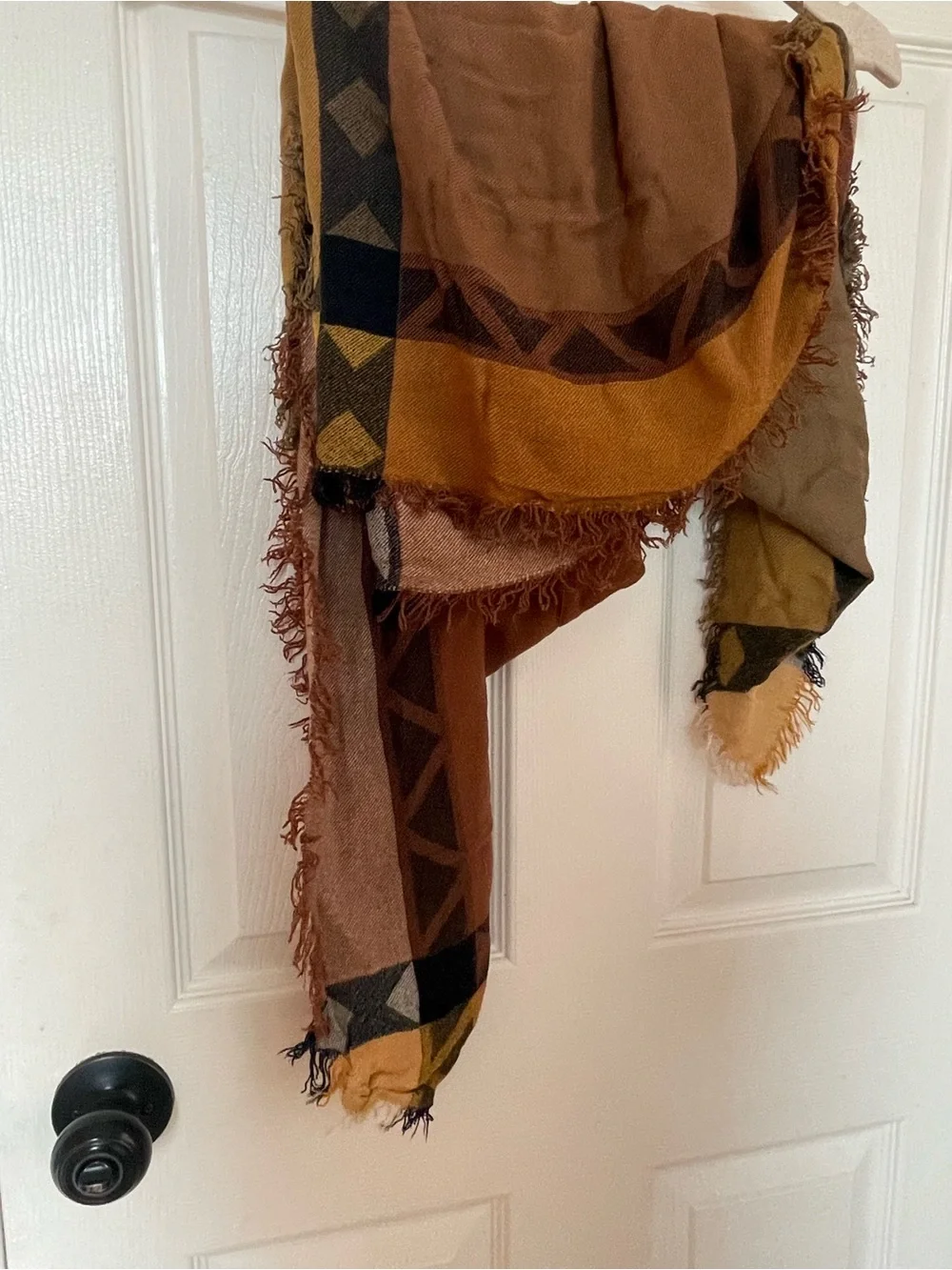 Lightweight Fringe Scarf in Brown and Mustard - Unbranded